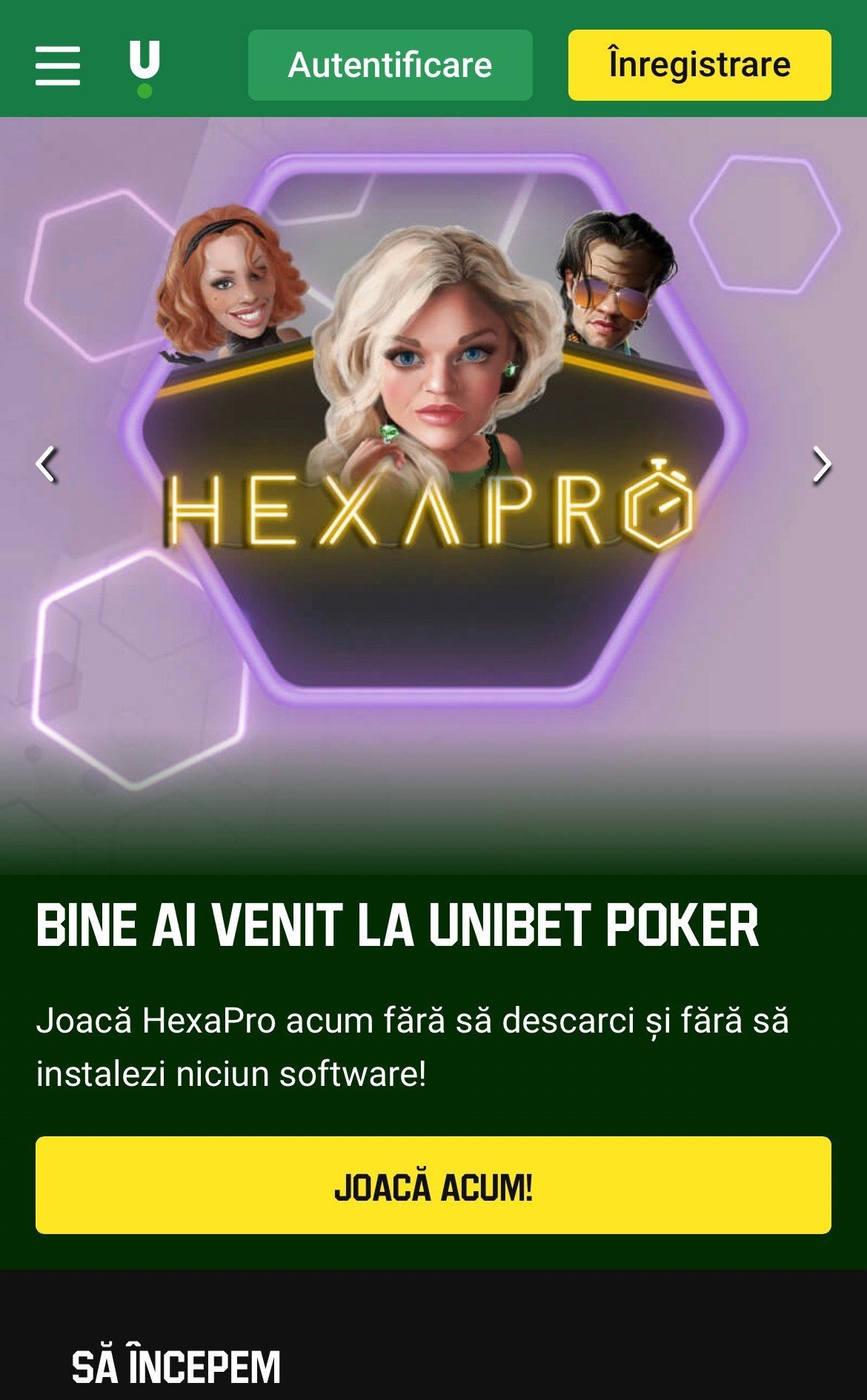 Aplicația Unibet Poker